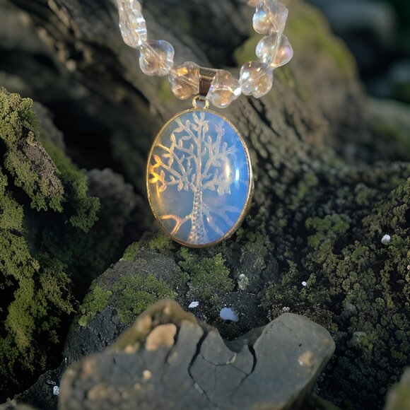 Opalite Tree of Life pendant Crystal ab  Necklace~  20 inches - Picture 3 of 3